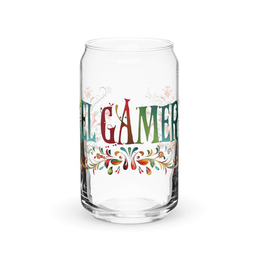 El Gamer Exclusive Art Piece Can-Shaped Glass Home Office Work Mexican Spanish Pride Gift Cup One-Of-A-Kind Calligraphy Glass | E14 Mexicada 16 oz