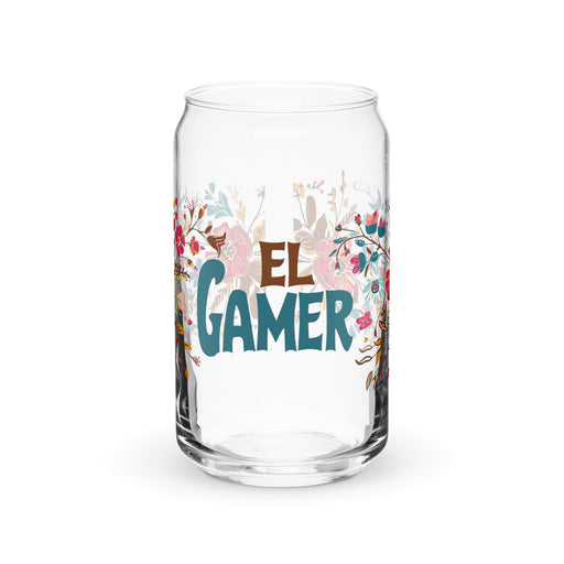 El Gamer Exclusive Art Piece Can-Shaped Glass Home Office Work Mexican Spanish Pride Gift Cup One-Of-A-Kind Calligraphy Glass | E15 Mexicada 16 oz