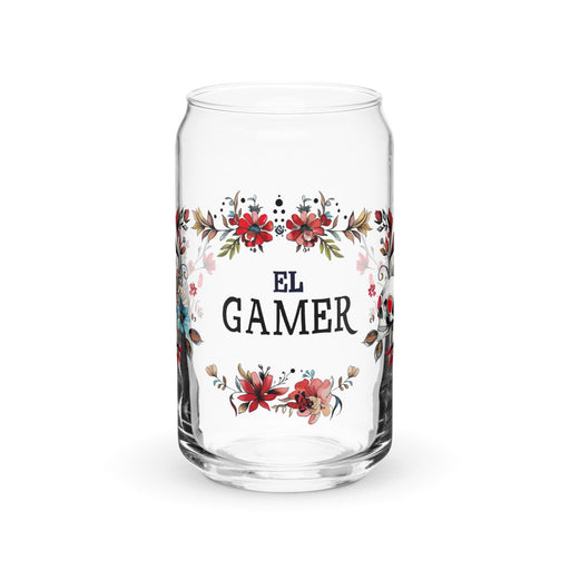 El Gamer Exclusive Art Piece Can-Shaped Glass Home Office Work Mexican Spanish Pride Gift Cup One-Of-A-Kind Calligraphy Glass | E18 Mexicada 16 oz