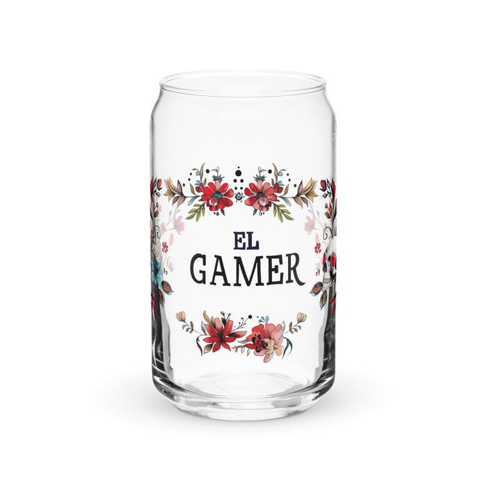 El Gamer Exclusive Art Piece Can-Shaped Glass Home Office Work Mexican Spanish Pride Gift Cup One-Of-A-Kind Calligraphy Glass | E18 Mexicada 16 oz