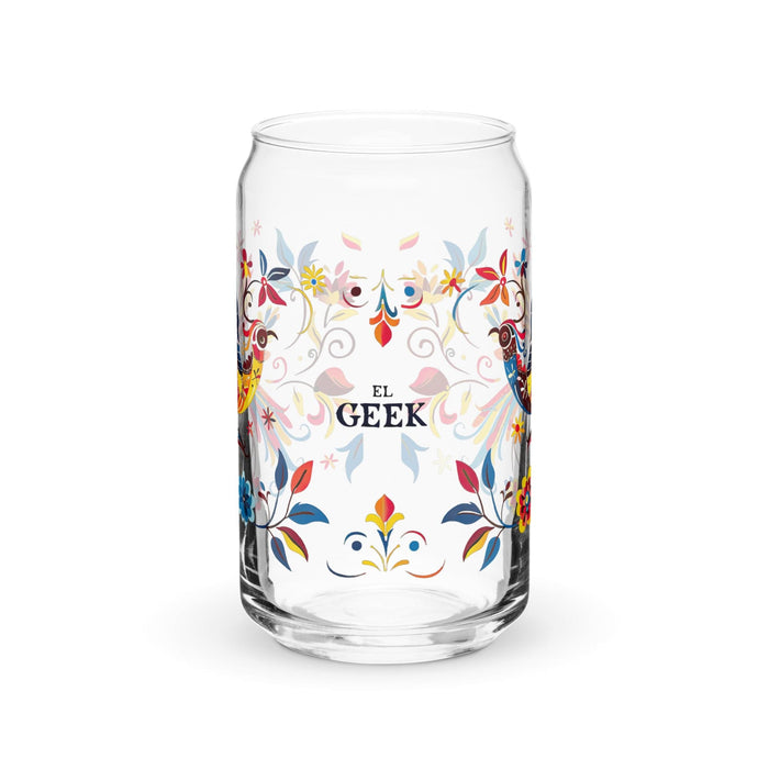 El Geek Exclusive Art Piece Can-Shaped Glass Home Office Work Mexican Spanish Pride Gift Cup One-Of-A-Kind Calligraphy Glass | E2 Mexicada 16 oz