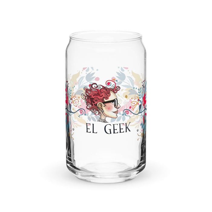 El Geek Exclusive Art Piece Can-Shaped Glass Home Office Work Mexican Spanish Pride Gift Cup One-Of-A-Kind Calligraphy Glass | E3 Mexicada 16 oz