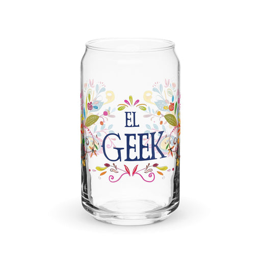 El Geek Exclusive Art Piece Can-Shaped Glass Home Office Work Mexican Spanish Pride Gift Cup One-Of-A-Kind Calligraphy Glass | E5 Mexicada 16 oz