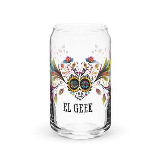 El Geek Exclusive Art Piece Can-Shaped Glass Home Office Work Mexican Spanish Pride Gift Cup One-Of-A-Kind Calligraphy Glass | E13 Mexicada 16 oz