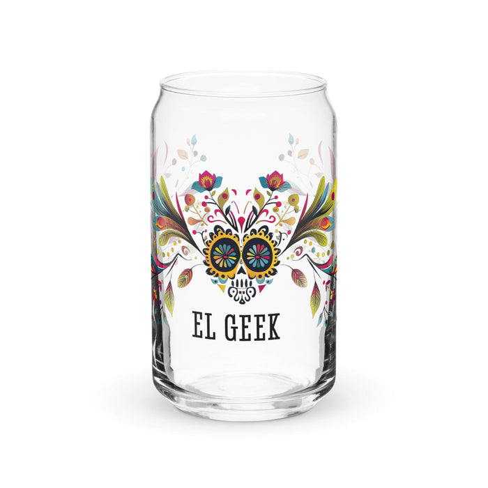 El Geek Exclusive Art Piece Can-Shaped Glass Home Office Work Mexican Spanish Pride Gift Cup One-Of-A-Kind Calligraphy Glass | E13 Mexicada 16 oz