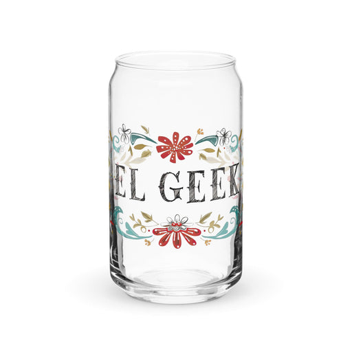 El Geek Exclusive Art Piece Can-Shaped Glass Home Office Work Mexican Spanish Pride Gift Cup One-Of-A-Kind Calligraphy Glass | E14 Mexicada 16 oz