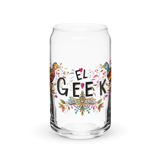 El Geek Exclusive Art Piece Can-Shaped Glass Home Office Work Mexican Spanish Pride Gift Cup One-Of-A-Kind Calligraphy Glass | E15 Mexicada 16 oz