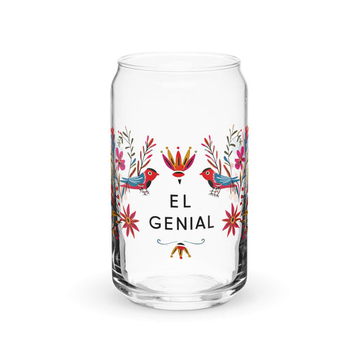 El Genial Exclusive Art Piece Can-Shaped Glass Home Office Work Mexican Spanish Pride Gift Cup One-Of-A-Kind Calligraphy Glass | E3 Mexicada 16 oz