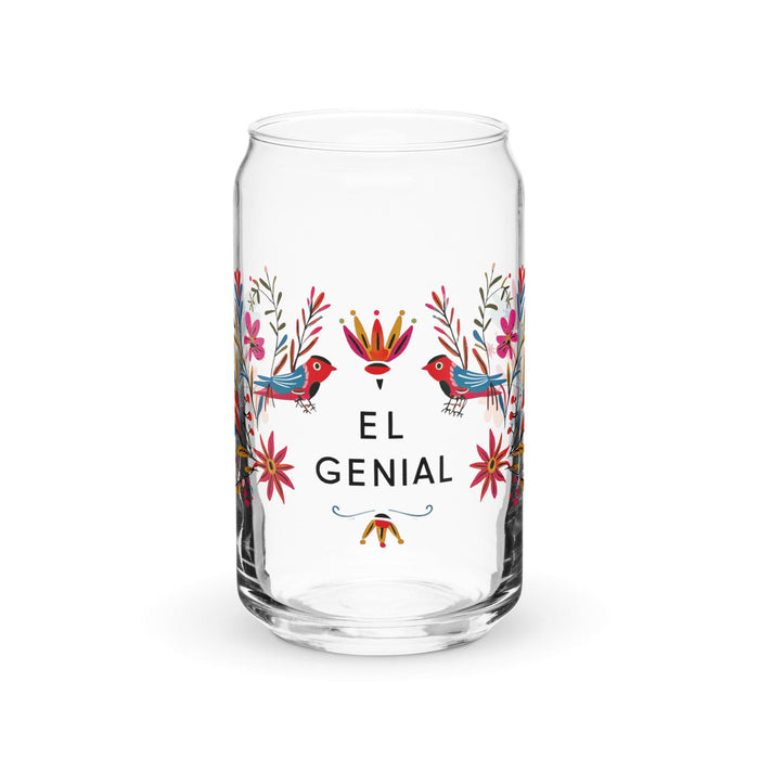 El Genial Exclusive Art Piece Can-Shaped Glass Home Office Work Mexican Spanish Pride Gift Cup One-Of-A-Kind Calligraphy Glass | E3 Mexicada 16 oz