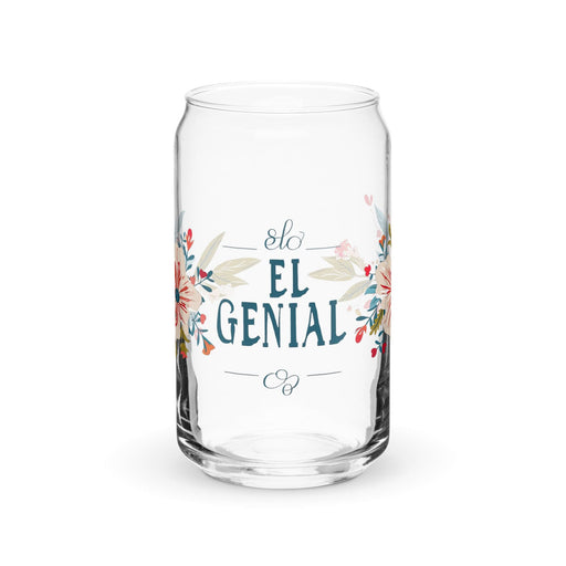 El Genial Exclusive Art Piece Can-Shaped Glass Home Office Work Mexican Spanish Pride Gift Cup One-Of-A-Kind Calligraphy Glass | E6 Mexicada 16 oz