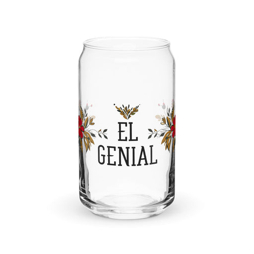 El Genial Exclusive Art Piece Can-Shaped Glass Home Office Work Mexican Spanish Pride Gift Cup One-Of-A-Kind Calligraphy Glass | E13 Mexicada 16 oz