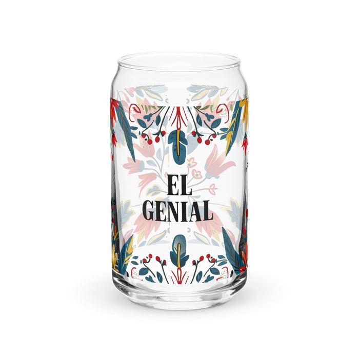 El Genial Exclusive Art Piece Can-Shaped Glass Home Office Work Mexican Spanish Pride Gift Cup One-Of-A-Kind Calligraphy Glass | E16 Mexicada 16 oz