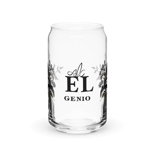 El Genio Exclusive Art Piece Can-Shaped Glass Home Office Work Mexican Spanish Pride Gift Cup One-Of-A-Kind Calligraphy Glass | E7 Mexicada 16 oz