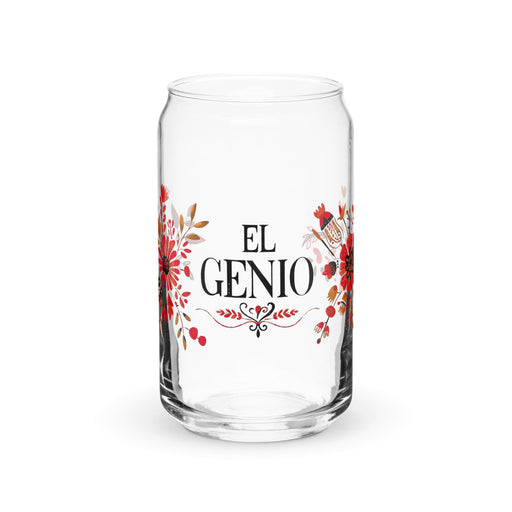 El Genio Exclusive Art Piece Can-Shaped Glass Home Office Work Mexican Spanish Pride Gift Cup One-Of-A-Kind Calligraphy Glass | E8 Mexicada 16 oz