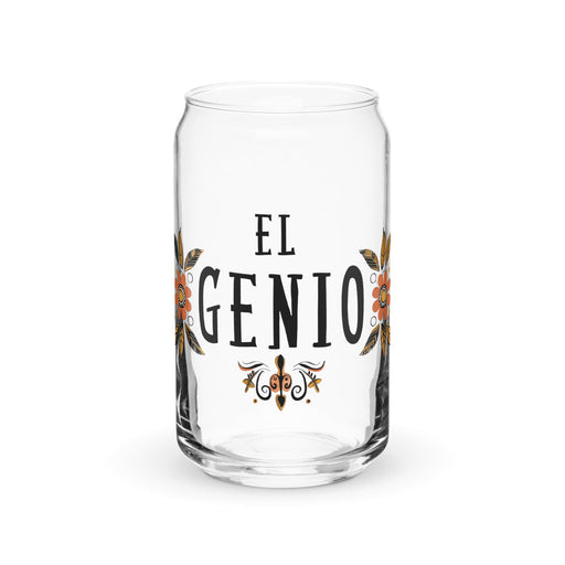 El Genio Exclusive Art Piece Can-Shaped Glass Home Office Work Mexican Spanish Pride Gift Cup One-Of-A-Kind Calligraphy Glass | E10 Mexicada 16 oz