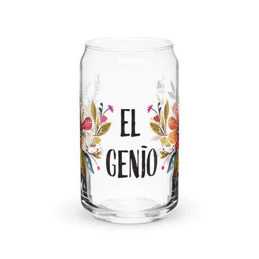 El Genio Exclusive Art Piece Can-Shaped Glass Home Office Work Mexican Spanish Pride Gift Cup One-Of-A-Kind Calligraphy Glass | E12 Mexicada 16 oz