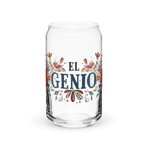 El Genio Exclusive Art Piece Can-Shaped Glass Home Office Work Mexican Spanish Pride Gift Cup One-Of-A-Kind Calligraphy Glass | E14 Mexicada 16 oz