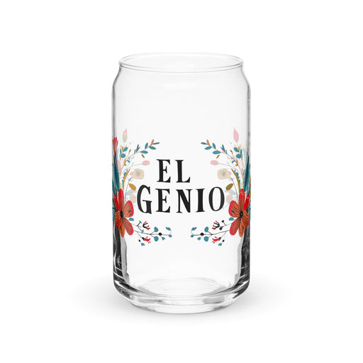 El Genio Exclusive Art Piece Can-Shaped Glass Home Office Work Mexican Spanish Pride Gift Cup One-Of-A-Kind Calligraphy Glass | E15 Mexicada 16 oz