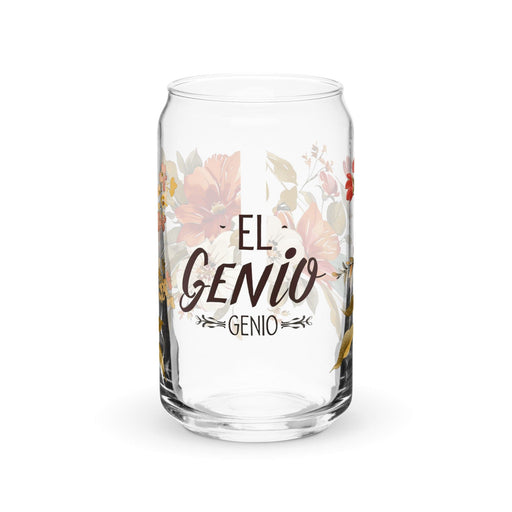 El Genio Exclusive Art Piece Can-Shaped Glass Home Office Work Mexican Spanish Pride Gift Cup One-Of-A-Kind Calligraphy Glass | E16 Mexicada 16 oz