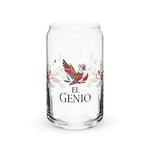 El Genio Exclusive Art Piece Can-Shaped Glass Home Office Work Mexican Spanish Pride Gift Cup One-Of-A-Kind Calligraphy Glass | E18 Mexicada 16 oz