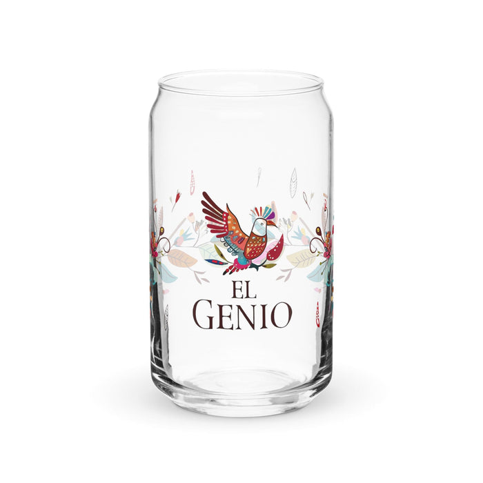 El Genio Exclusive Art Piece Can-Shaped Glass Home Office Work Mexican Spanish Pride Gift Cup One-Of-A-Kind Calligraphy Glass | E18 Mexicada 16 oz