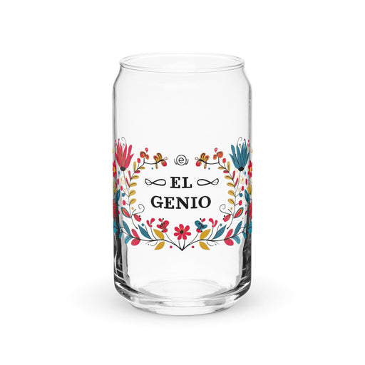 El Genio Exclusive Art Piece Can-Shaped Glass Home Office Work Mexican Spanish Pride Gift Cup One-Of-A-Kind Calligraphy Glass | E19 Mexicada 16 oz