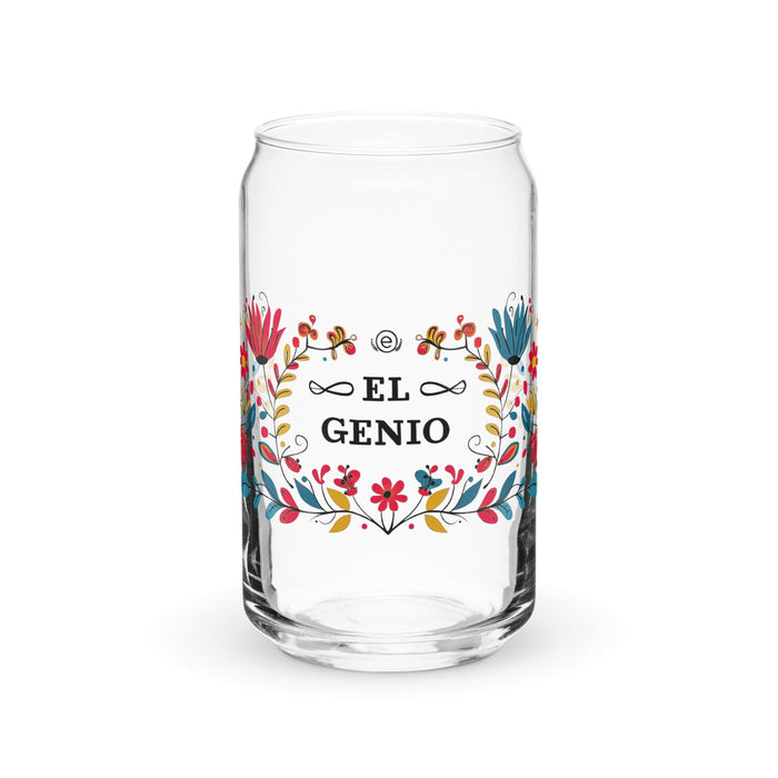 El Genio Exclusive Art Piece Can-Shaped Glass Home Office Work Mexican Spanish Pride Gift Cup One-Of-A-Kind Calligraphy Glass | E19 Mexicada 16 oz