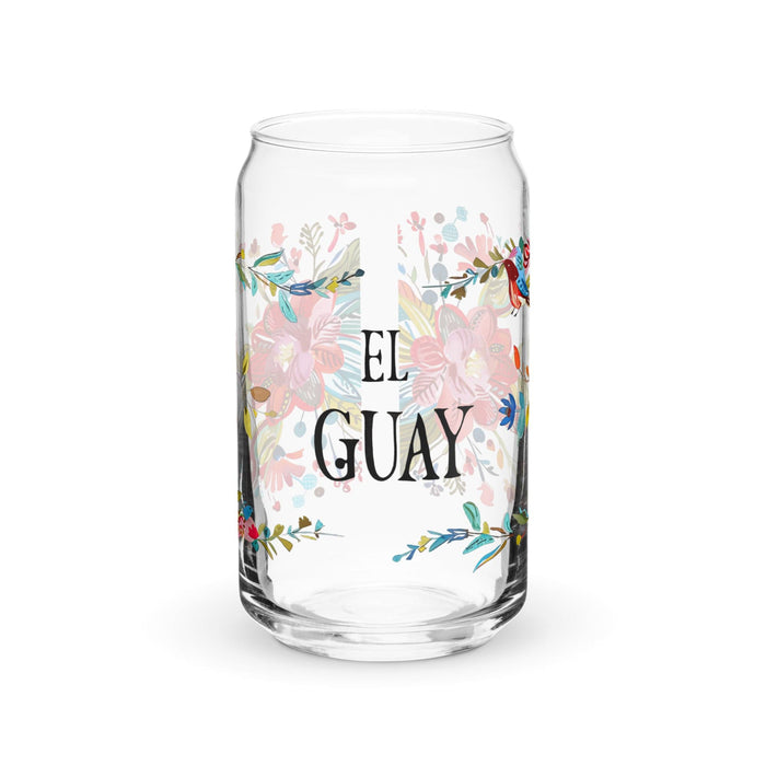 El Guay Exclusive Art Piece Can-Shaped Glass Home Office Work Mexican Spanish Pride Gift Cup One-Of-A-Kind Calligraphy Glass | E3 Mexicada 16 oz