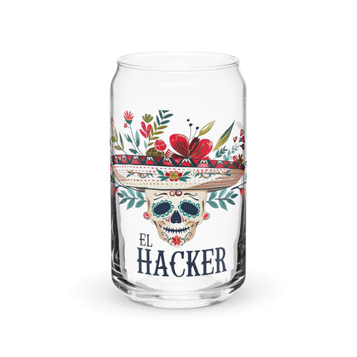 El Hacker Exclusive Art Piece Can-Shaped Glass Home Office Work Mexican Spanish Pride Gift Cup One-Of-A-Kind Calligraphy Glass | E3 Mexicada 16 oz