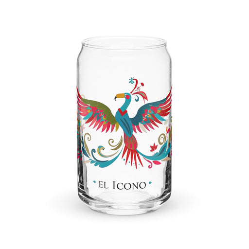 El Icono Exclusive Art Piece Can-Shaped Glass Home Office Work Mexican Spanish Pride Gift Cup One-Of-A-Kind Calligraphy Glass | E2 Mexicada 16 oz