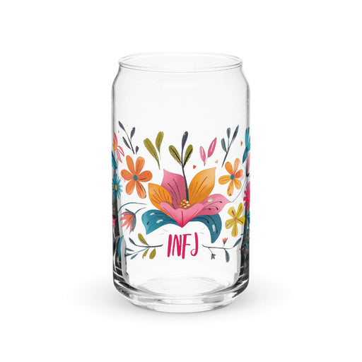 El Infj Exclusive Art Piece Can-Shaped Glass Home Office Work Mexican Spanish Pride Gift Cup One-Of-A-Kind Calligraphy Glass | E1 Mexicada 16 oz