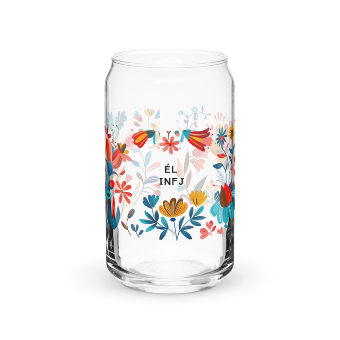 El Infj Exclusive Art Piece Can-Shaped Glass Home Office Work Mexican Spanish Pride Gift Cup One-Of-A-Kind Calligraphy Glass | E5 Mexicada 16 oz