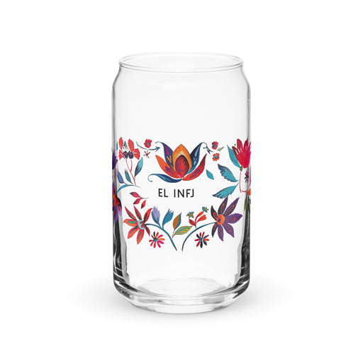 El Infj Exclusive Art Piece Can-Shaped Glass Home Office Work Mexican Spanish Pride Gift Cup One-Of-A-Kind Calligraphy Glass | E7 Mexicada 16 oz