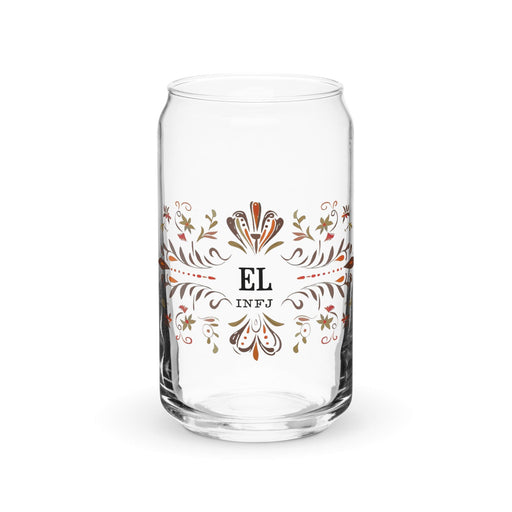 El Infj Exclusive Art Piece Can-Shaped Glass Home Office Work Mexican Spanish Pride Gift Cup One-Of-A-Kind Calligraphy Glass | E11 Mexicada 16 oz