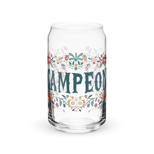 Campeón Exclusive Art Piece Can-Shaped Glass Home Office Work Mexican Spanish Pride Gift Cup One-Of-A-Kind Calligraphy Glass | C2 Mexicada 16 oz