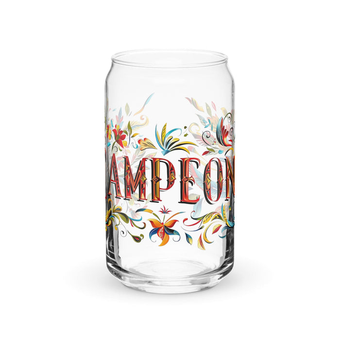 Campeón Exclusive Art Piece Can-Shaped Glass Home Office Work Mexican Spanish Pride Gift Cup One-Of-A-Kind Calligraphy Glass | C4 Mexicada 16 oz