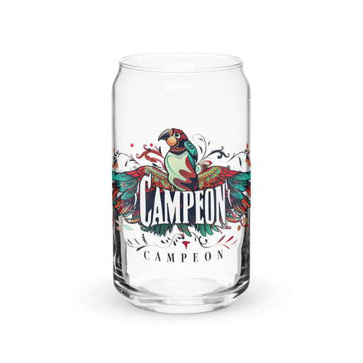 Campeón Exclusive Art Piece Can-Shaped Glass Home Office Work Mexican Spanish Pride Gift Cup One-Of-A-Kind Calligraphy Glass | C12 Mexicada 16 oz