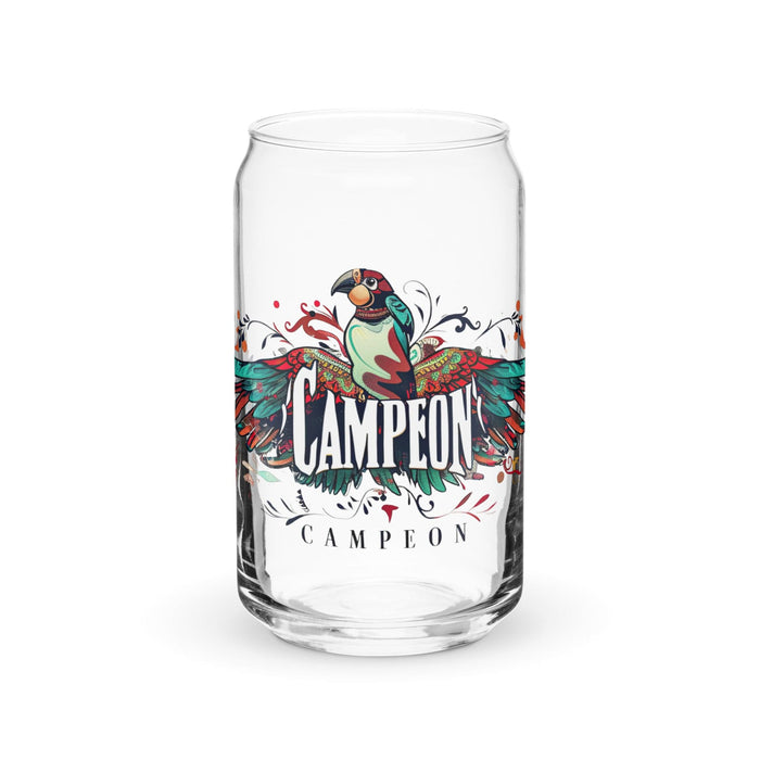 Campeón Exclusive Art Piece Can-Shaped Glass Home Office Work Mexican Spanish Pride Gift Cup One-Of-A-Kind Calligraphy Glass | C12 Mexicada 16 oz