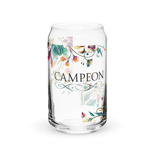 Campeón Exclusive Art Piece Can-Shaped Glass Home Office Work Mexican Spanish Pride Gift Cup One-Of-A-Kind Calligraphy Glass | C14 Mexicada 16 oz