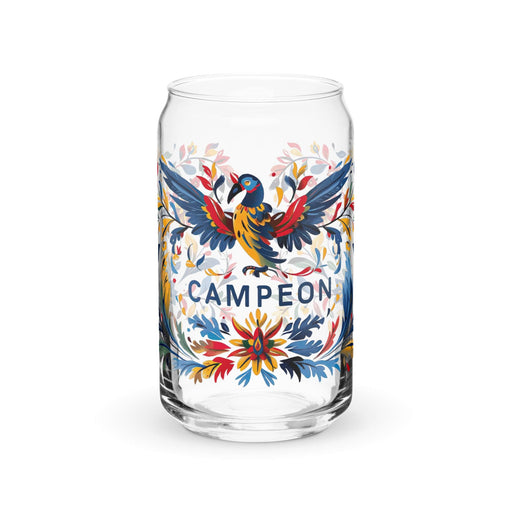 Campeón Exclusive Art Piece Can-Shaped Glass Home Office Work Mexican Spanish Pride Gift Cup One-Of-A-Kind Calligraphy Glass | C15 Mexicada 16 oz