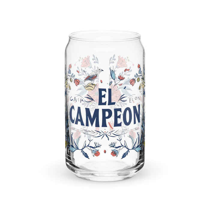 Campeón Exclusive Art Piece Can-Shaped Glass Home Office Work Mexican Spanish Pride Gift Cup One-Of-A-Kind Calligraphy Glass | C17 Mexicada 16 oz