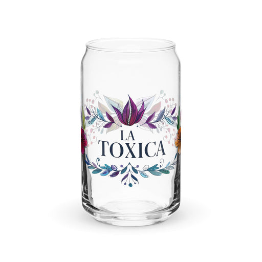 La Toxica Exclusive Art Piece Can-Shaped Glass Home Office Work Mexican Spanish Pride Gift Cup One-Of-A-Kind Calligraphy Glass | L1 Mexicada 16 oz