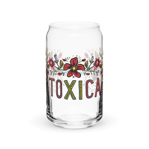 La Toxica Exclusive Art Piece Can-Shaped Glass Home Office Work Mexican Spanish Pride Gift Cup One-Of-A-Kind Calligraphy Glass | L4 Mexicada 16 oz