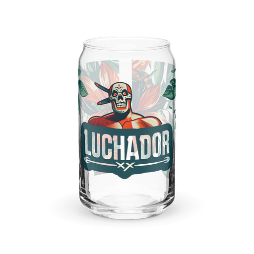 Luchador Exclusive Art Piece Can-Shaped Glass Home Office Work Mexican Spanish Pride Gift Cup One-Of-A-Kind Calligraphy Glass | L2 Mexicada 16 oz