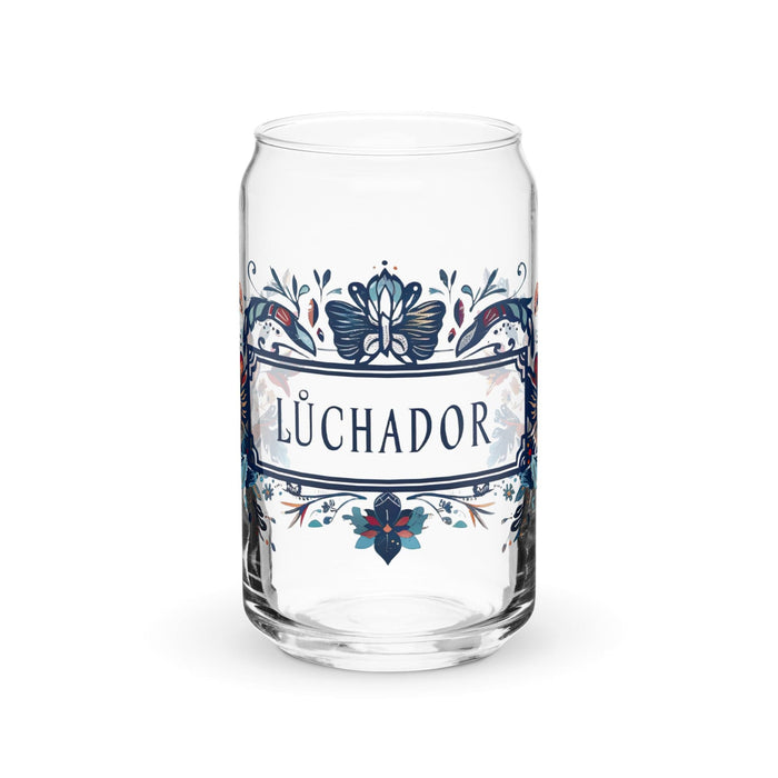 Luchador Exclusive Art Piece Can-Shaped Glass Home Office Work Mexican Spanish Pride Gift Cup One-Of-A-Kind Calligraphy Glass | L6 Mexicada 16 oz