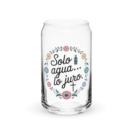 Solo Agua Lo Juro Exclusive Art Piece Can-Shaped Glass Home Office Work Mexican Spanish Pride Gift Cup One-Of-A-Kind Calligraphy Glass | S7 Mexicada 16 oz