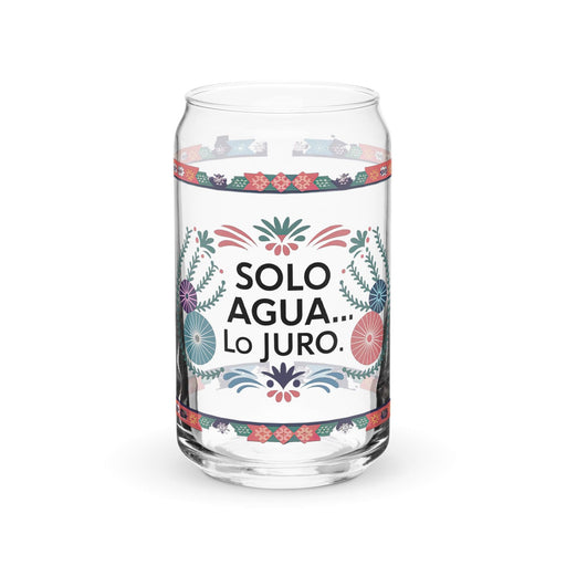 Solo Agua Lo Juro Exclusive Art Piece Can-Shaped Glass Home Office Work Mexican Spanish Pride Gift Cup One-Of-A-Kind Calligraphy Glass | S8 Mexicada 16 oz