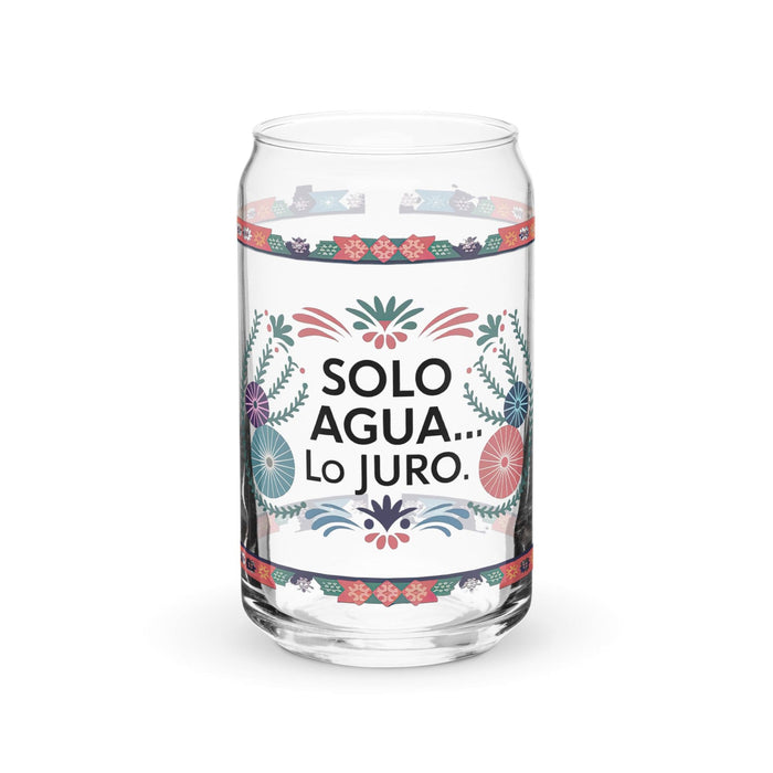 Solo Agua Lo Juro Exclusive Art Piece Can-Shaped Glass Home Office Work Mexican Spanish Pride Gift Cup One-Of-A-Kind Calligraphy Glass | S8 Mexicada 16 oz