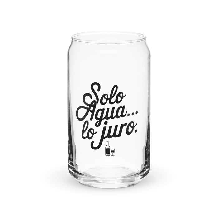 Solo Agua Lo Juro Exclusive Art Piece Can-Shaped Glass Home Office Work Mexican Spanish Pride Gift Cup One-Of-A-Kind Calligraphy Glass | S9 Mexicada 16 oz