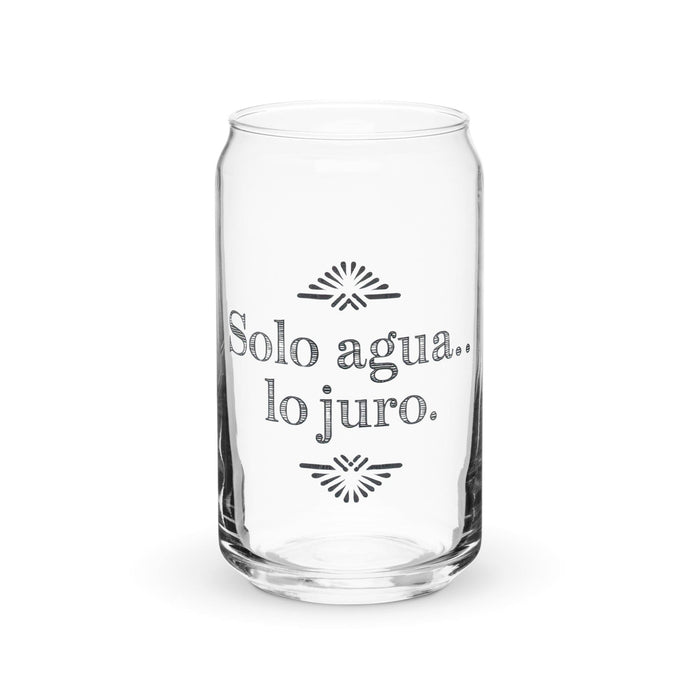 Solo Agua Lo Juro Exclusive Art Piece Can-Shaped Glass Home Office Work Mexican Spanish Pride Gift Cup One-Of-A-Kind Calligraphy Glass | S13 Mexicada 16 oz